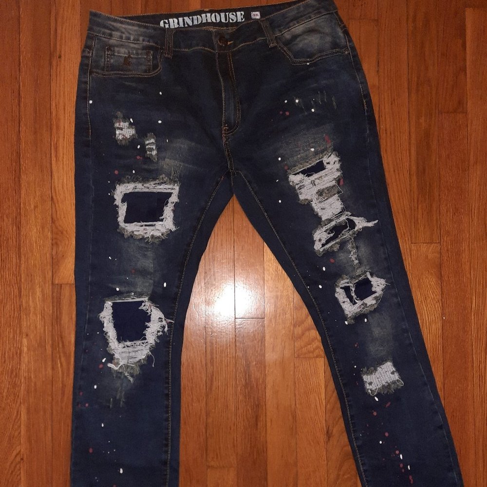 Grindhouse Patch Jeans - Size 36 - Patches with Paint Splash